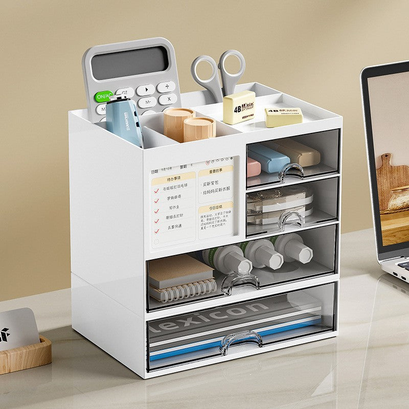 Clear drawer desk organizer with multiple compartments for easy access and tidy workspace; ideal for office or home use.