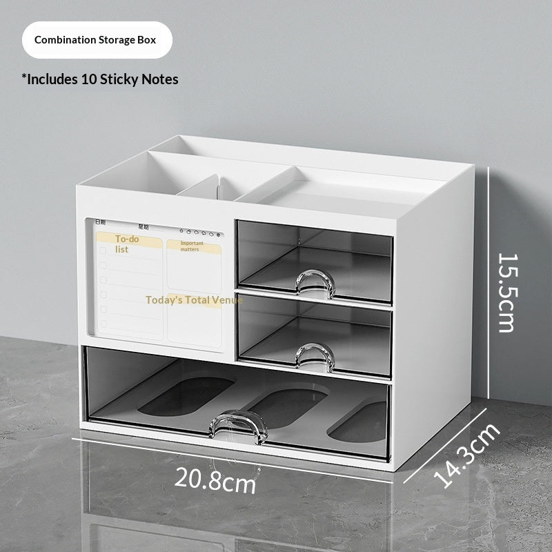 Clear drawer desk organizer with multiple compartments for easy access and neat organization of office supplies.