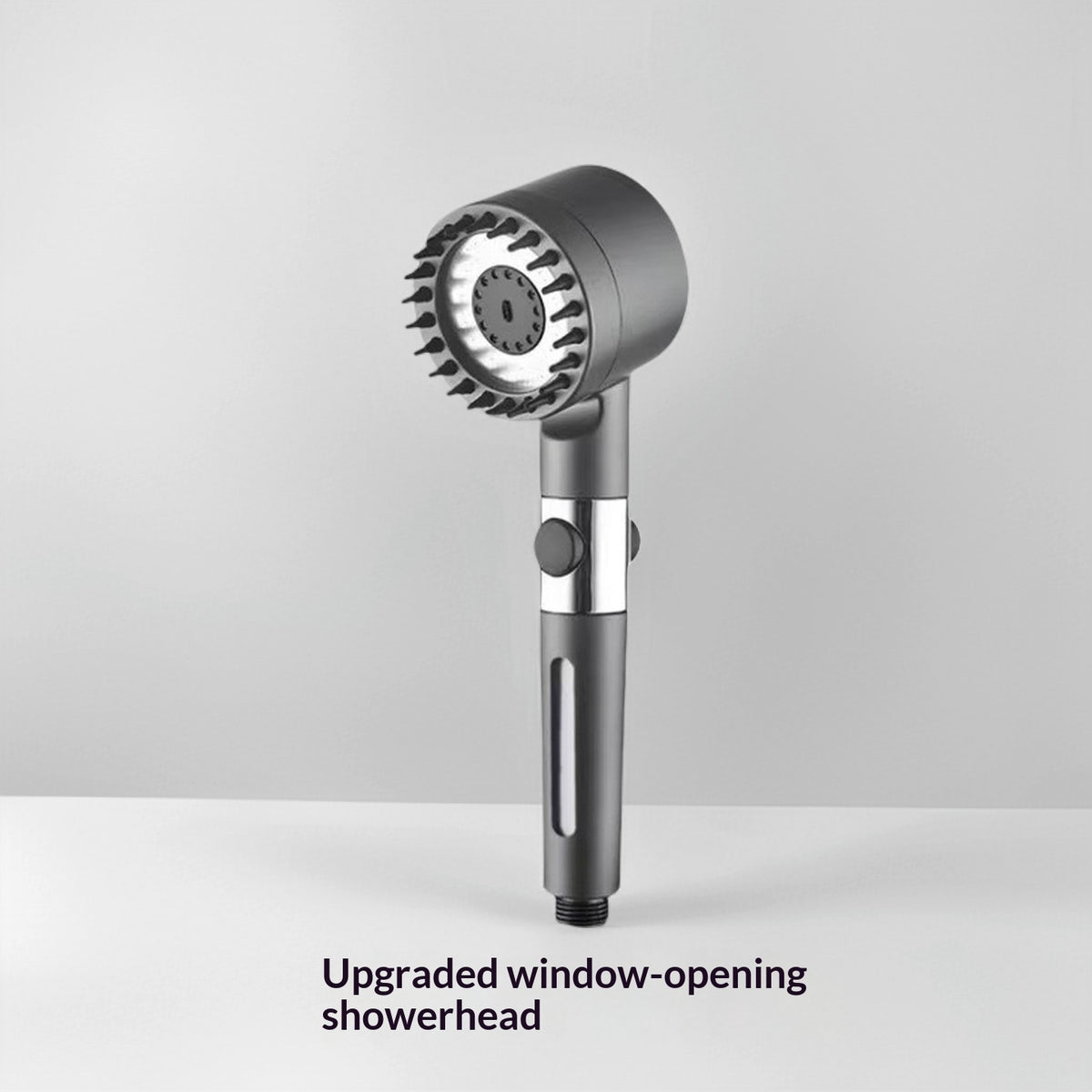 Water purifying shower filter attached to a showerhead, designed to remove impurities for a cleaner, healthier shower experience.