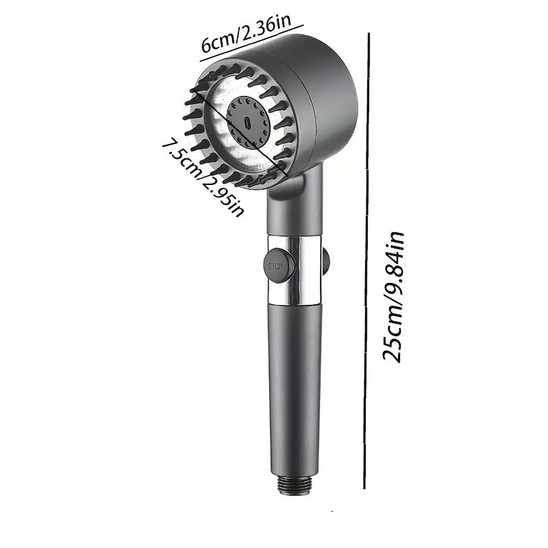 Water purifying shower filter attached to a showerhead, demonstrating cleaner water flow for a healthier shower experience.