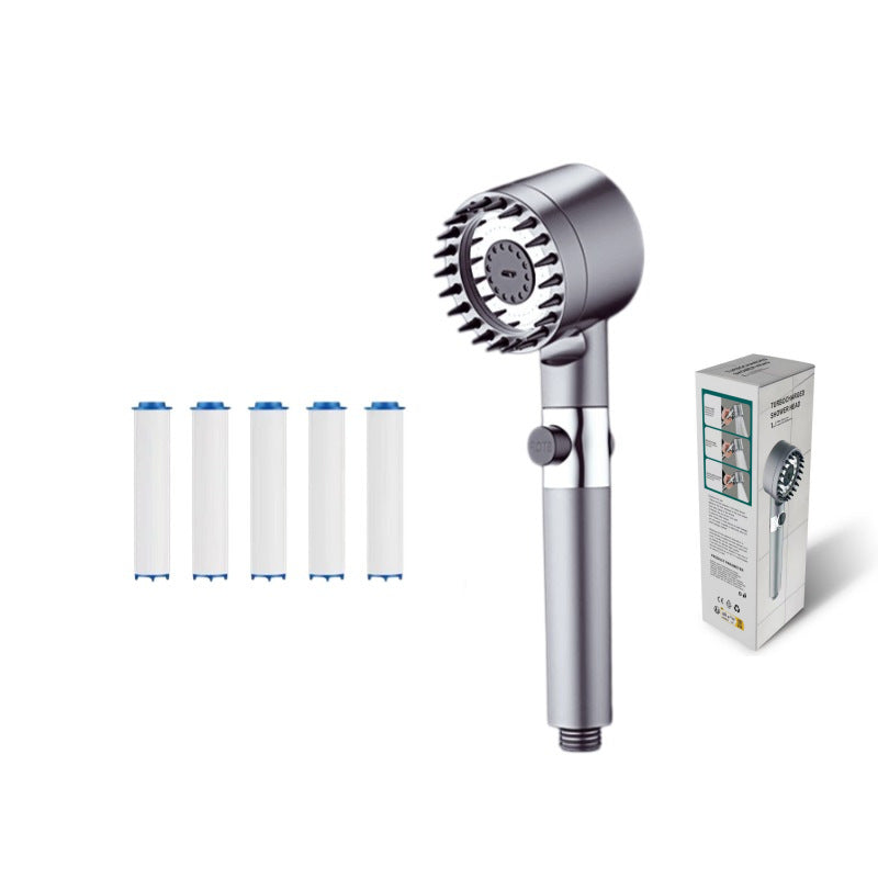 Water purifying shower filter showing the sleek filter unit designed to improve water quality and provide a cleaner shower.