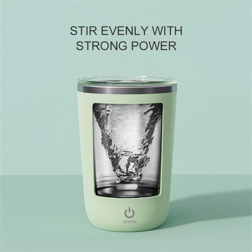 Blue Magic Self-Stirring Mug with button, designed for quick and easy drink mixing, featuring a sleek, modern look and durable handle.