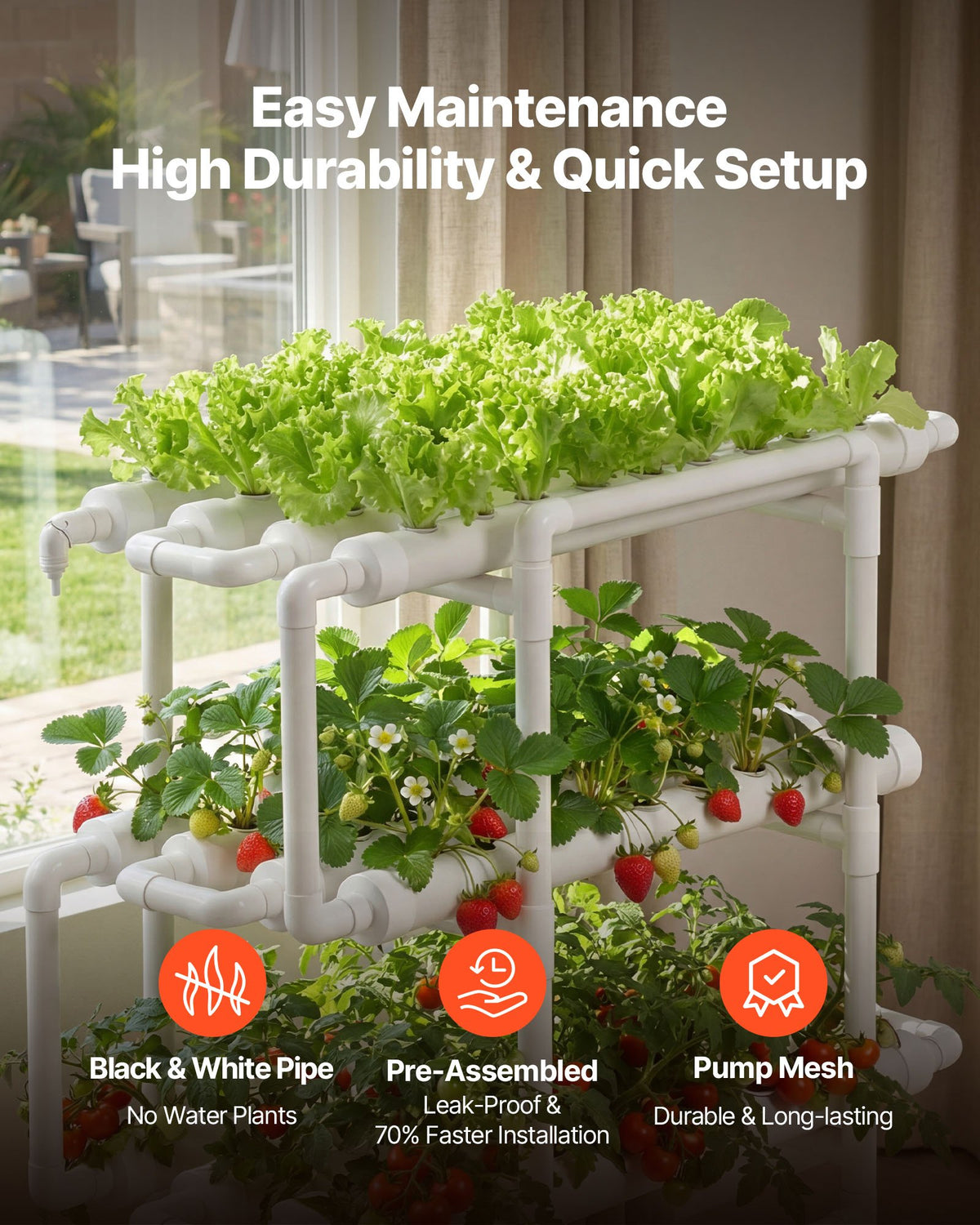 Hydroponic grow kit for indoor gardening, featuring 108 plant containers and equipment for efficient home plant cultivation.