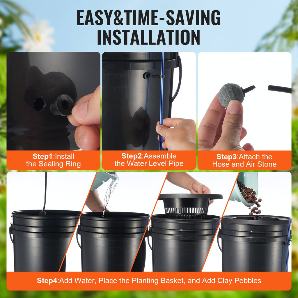 Hydroponic system with two buckets for efficient indoor plant growth, ideal for space-saving gardening and sustainable farming.