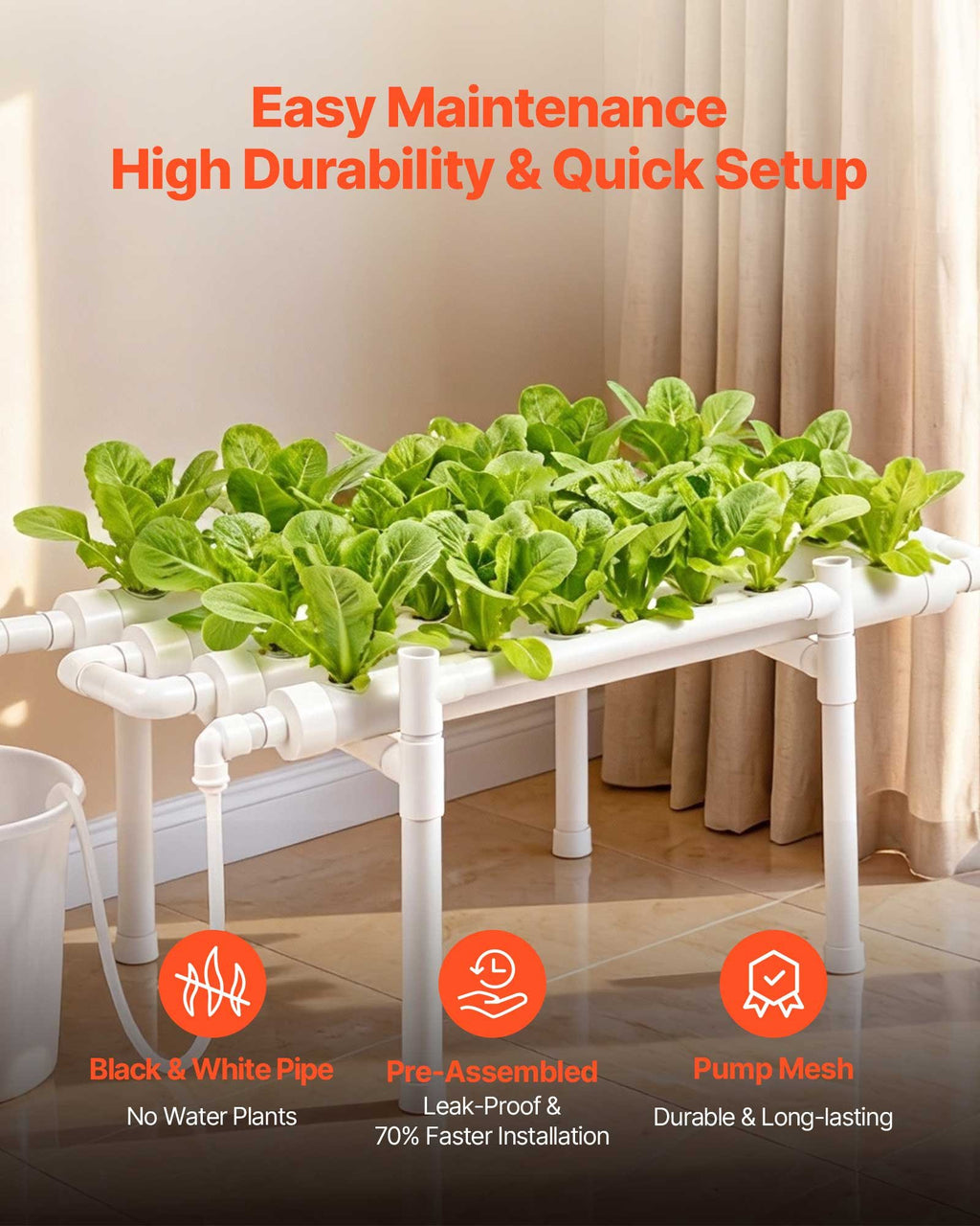 Indoor hydroponic system with 36 sites for efficient space-saving vegetable and herb growing at home.