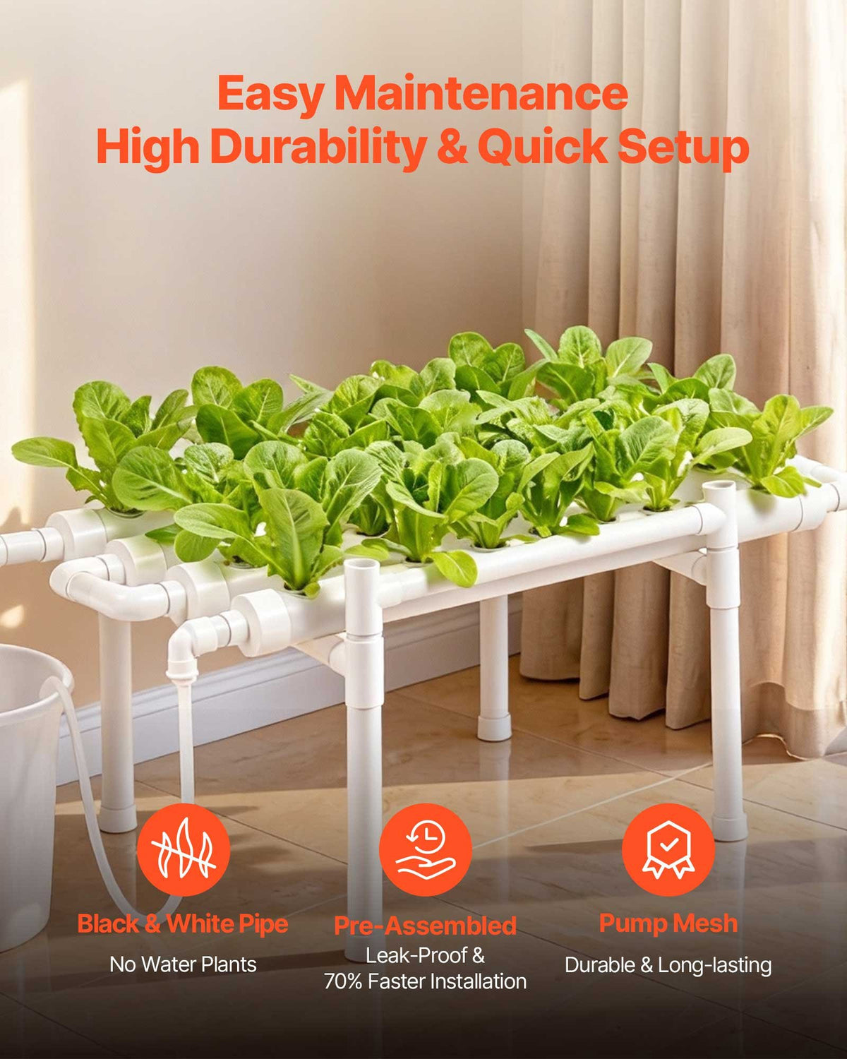 Indoor hydroponic system with 36 sites for efficient space-saving vegetable and herb growing at home.