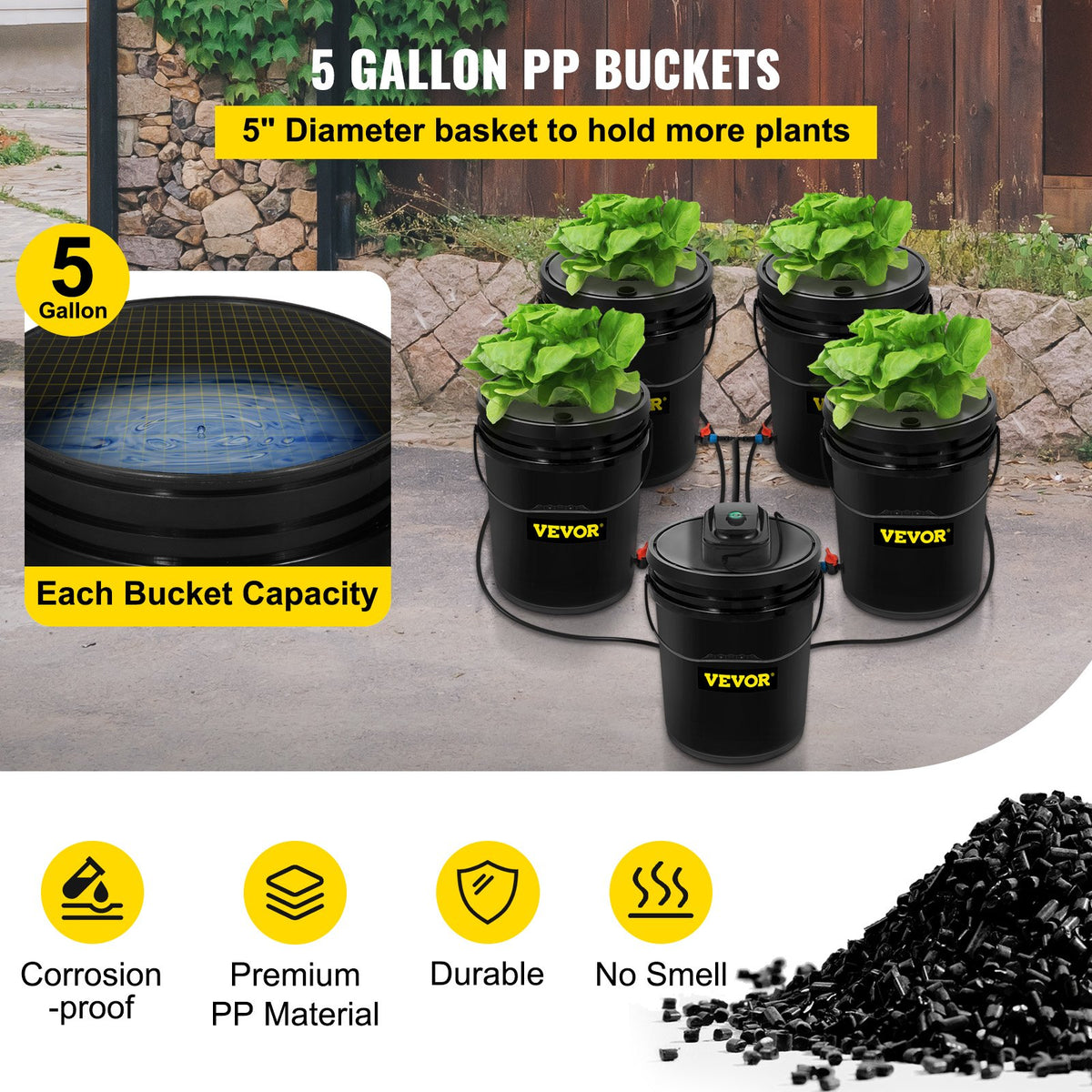 Indoor hydroponic 5-bucket DWC garden system for growing fresh greens at home, featuring easy-to-use deep water culture technology.