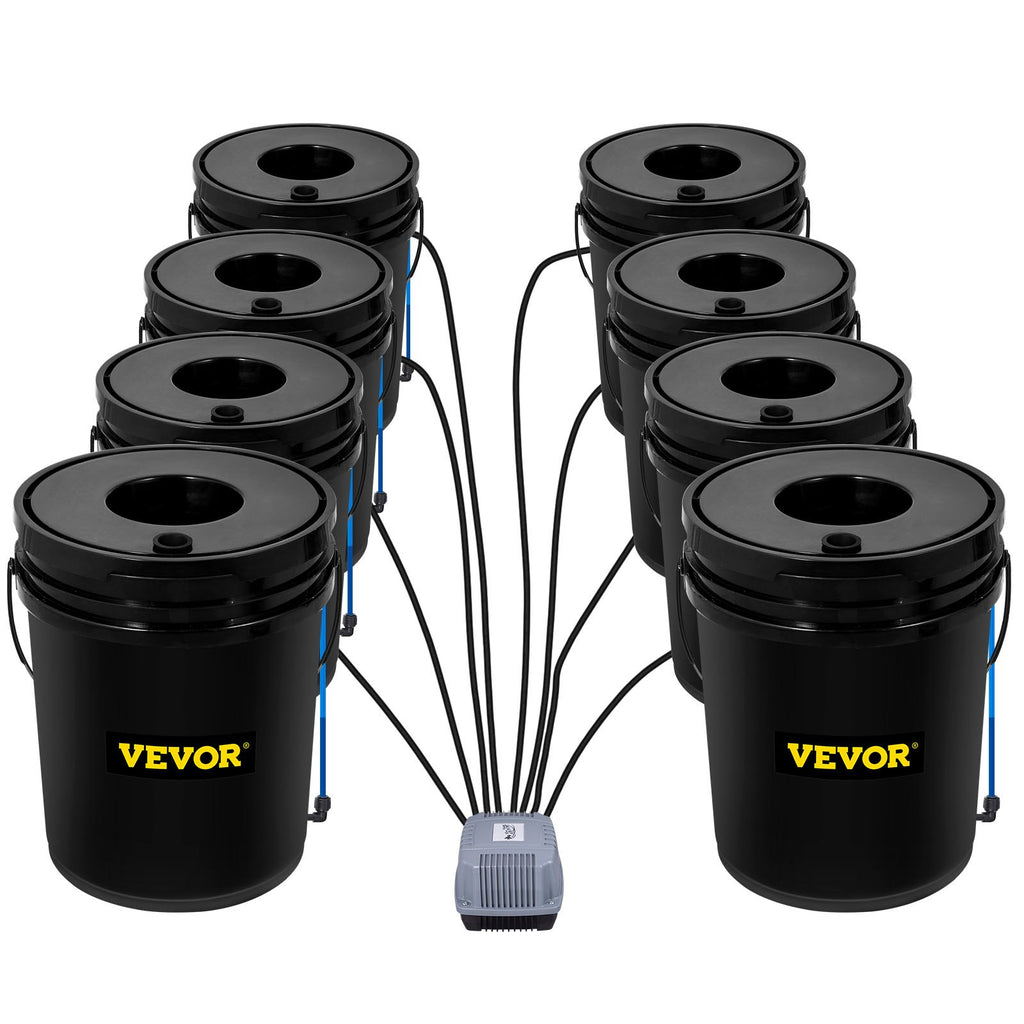A close-up of an 8-bucket DWC hydroponic garden system for growing fresh, homegrown greens indoors.