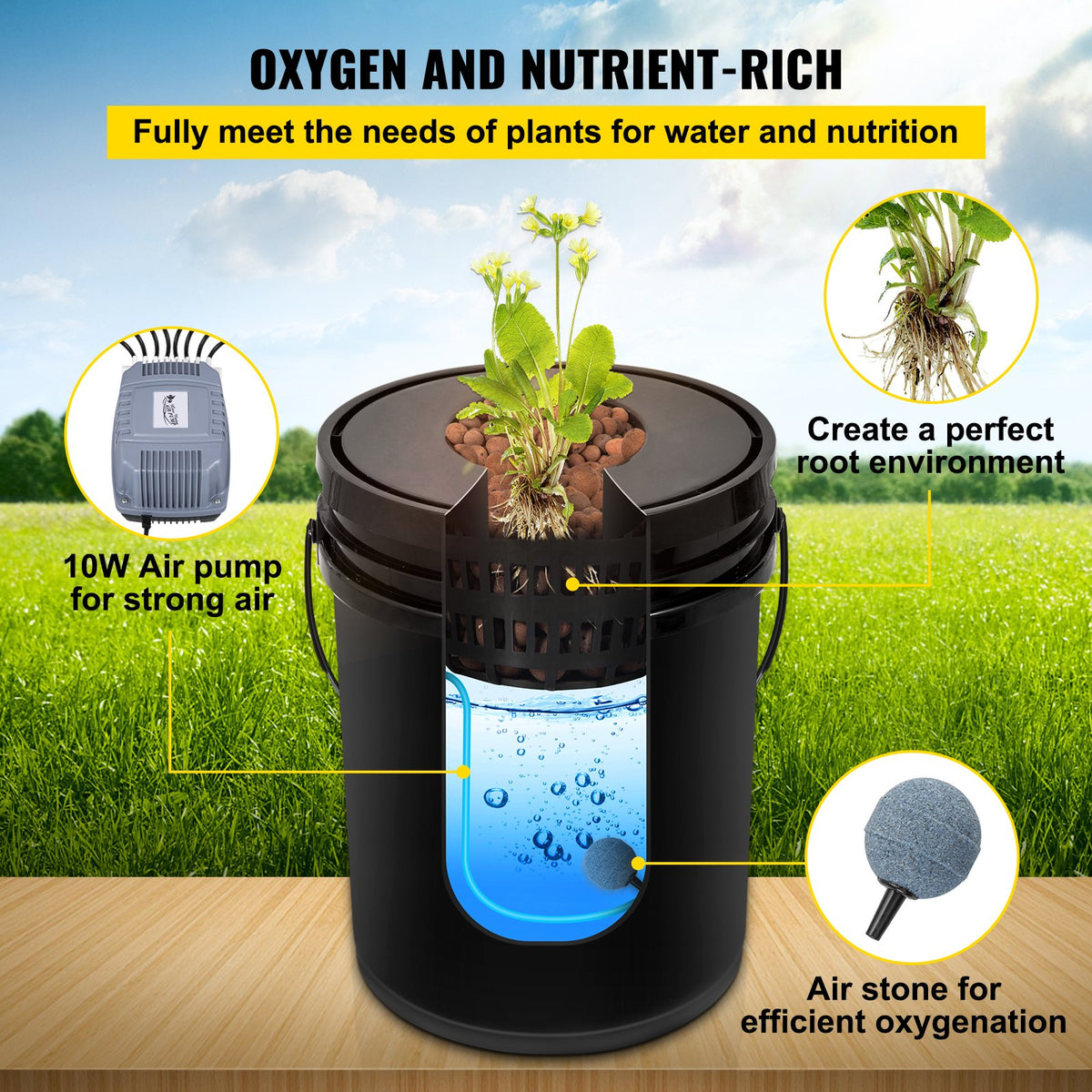 Eight-bucket DWC hydroponic garden system with vibrant leafy greens growing indoors, showcasing a sustainable homegrown vegetable setup.
