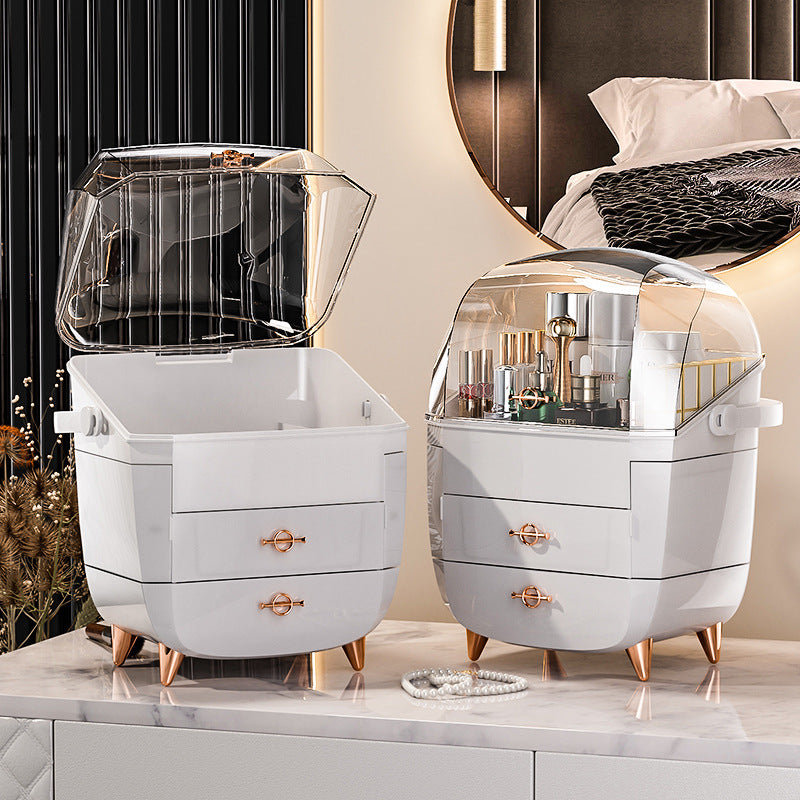 Elegant makeup organizer holding brushes, lipsticks, and skincare products, perfect for stylishly organizing beauty essentials.