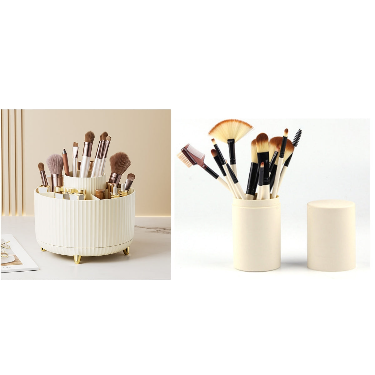 Beauty brush organizer keeps your makeup brushes tidy and accessible, featuring multiple compartments for easy storage and cleaning.
