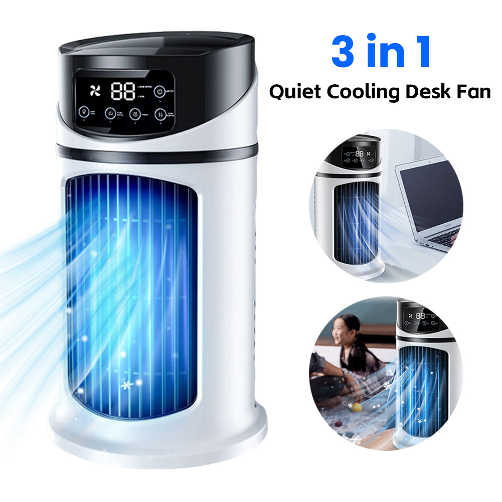 Compact mini air cooler showing portable design with cooling vents suitable for home or office use.