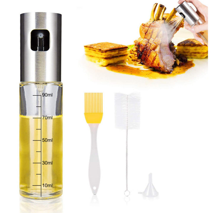 Stainless steel easy oil sprayer for grilling, baking, and cooking, featuring a convenient trigger spray nozzle for even oil distribution.