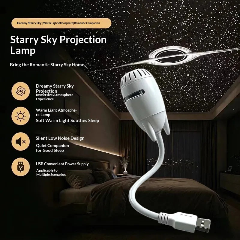 Starry Sky bedside lamp with cozy, starry night projection, perfect for relaxing and creating a calming bedroom atmosphere.
