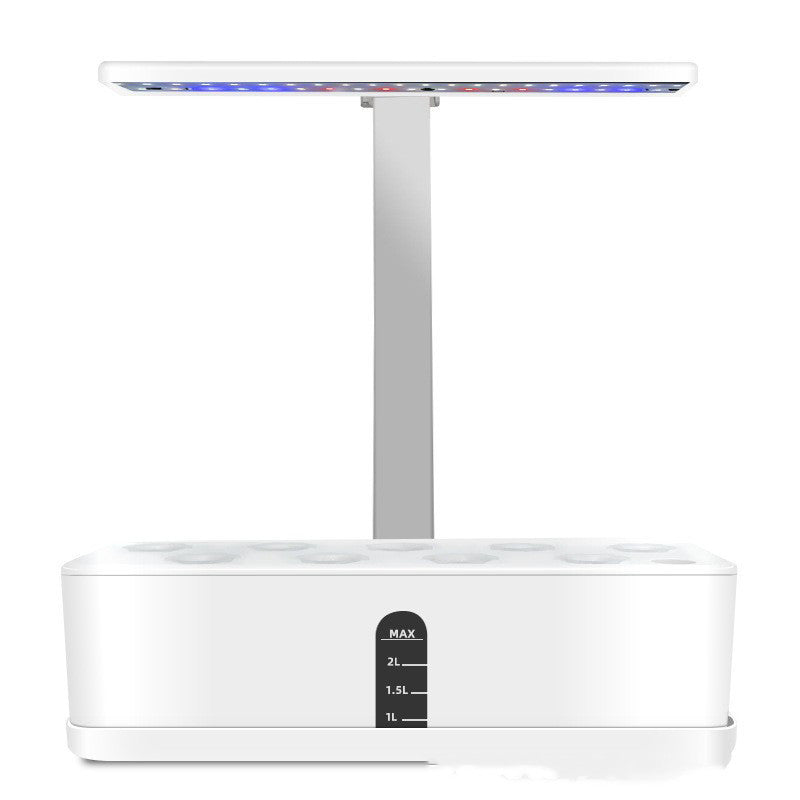 Hydroponic garden planter with lush green plants, showcasing soil-free indoor gardening for fresh herbs and vegetables.