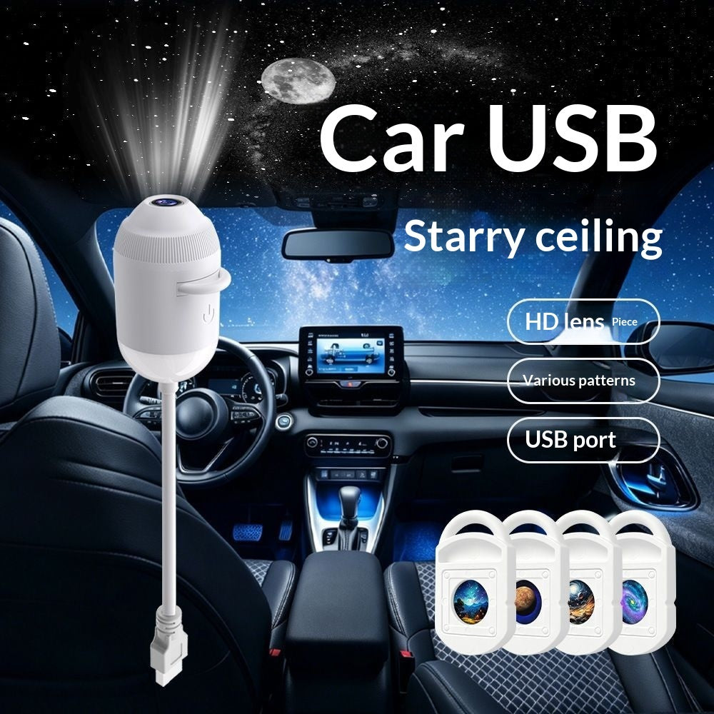 Romantic galaxy light projector displaying star patterns to create a cozy, atmospheric ambiance in a room.